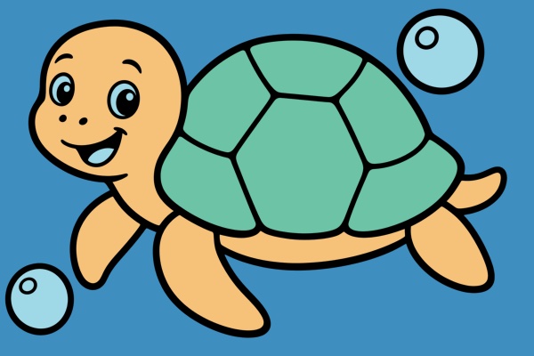 A smiling sea turtle from the Little level, colored